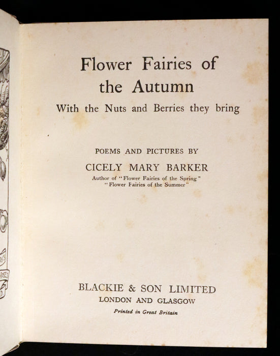 1930 Rare Book - Cicely Mary Barker - FLOWER FAIRIES OF THE AUTUMN.