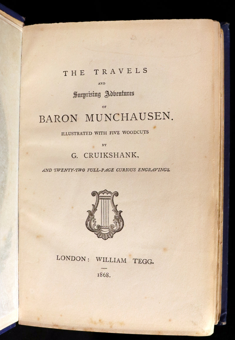 1868 Rare Book - The Travels and Surprising Adventures of Baron MUNCHAUSEN. Illustrated by Cruikshank.