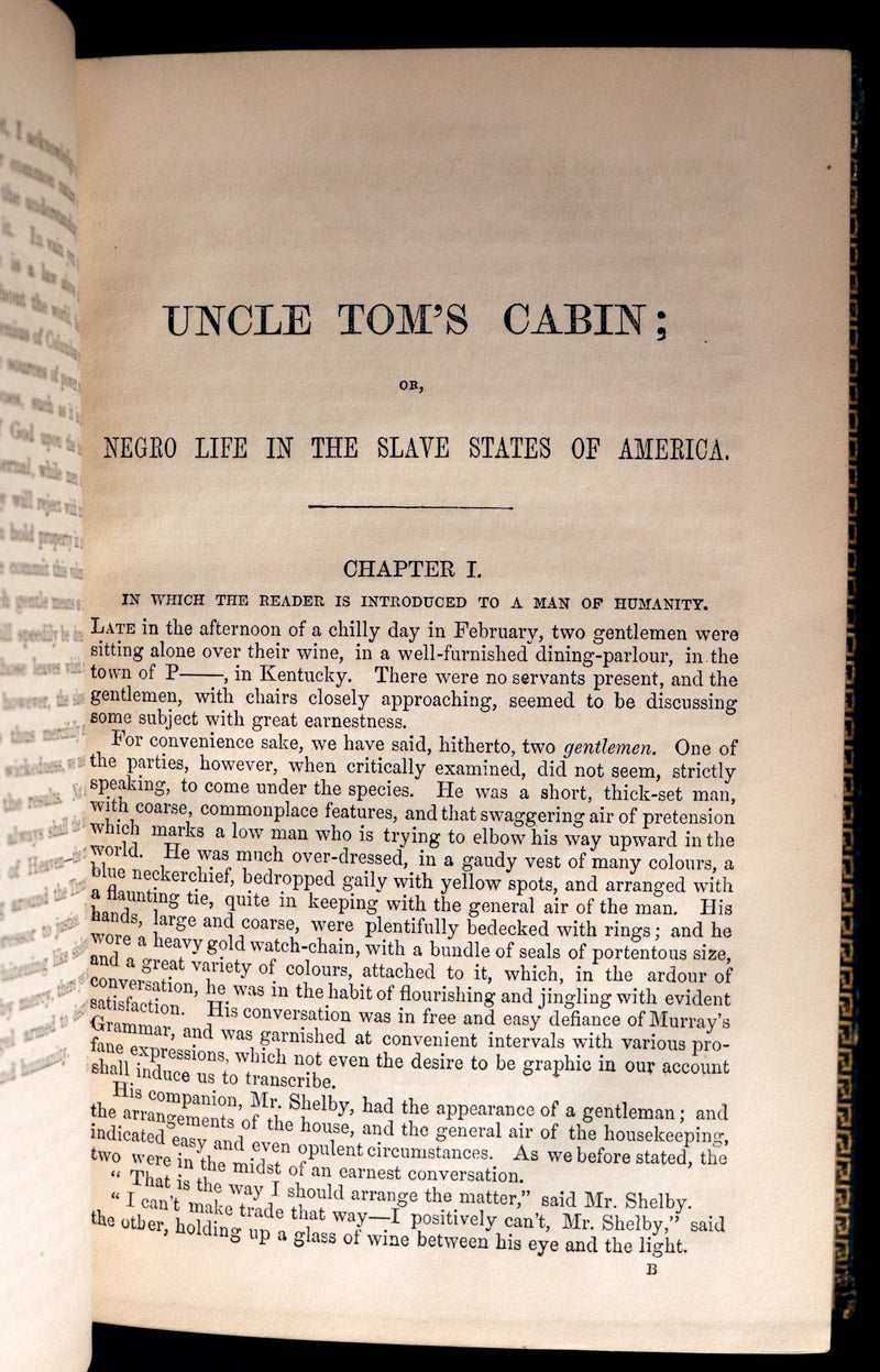 1852 Rare Early Edition in Morocco binding ~ Uncle Tom's Cabin by Harriet Beecher Stowe. Illustrated.