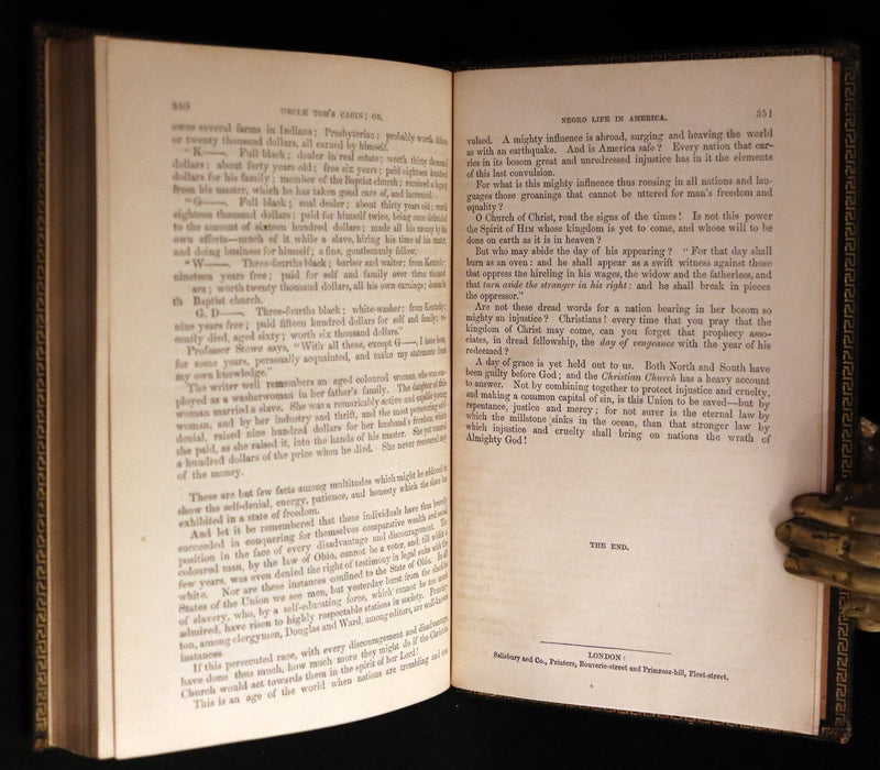 1852 Rare Early Edition in Morocco binding ~ Uncle Tom's Cabin by Harriet Beecher Stowe. Illustrated.