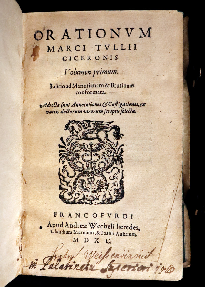 1590 Scarce Latin vellum Book - Cicero Orations / Speeches - Orationum Marci Tullii Ciceronis.