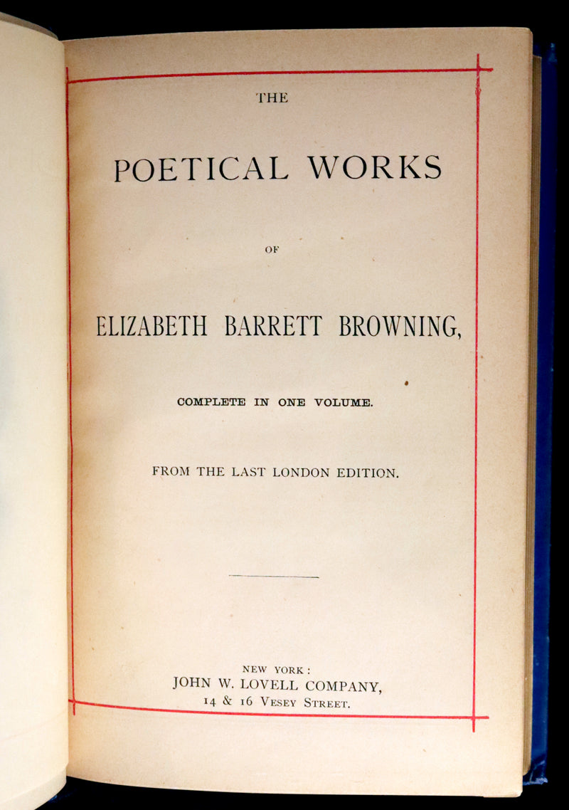 1883 Rare and beautiful Victorian Book - The Poetical Works of Elizabeth Barrett Browning.