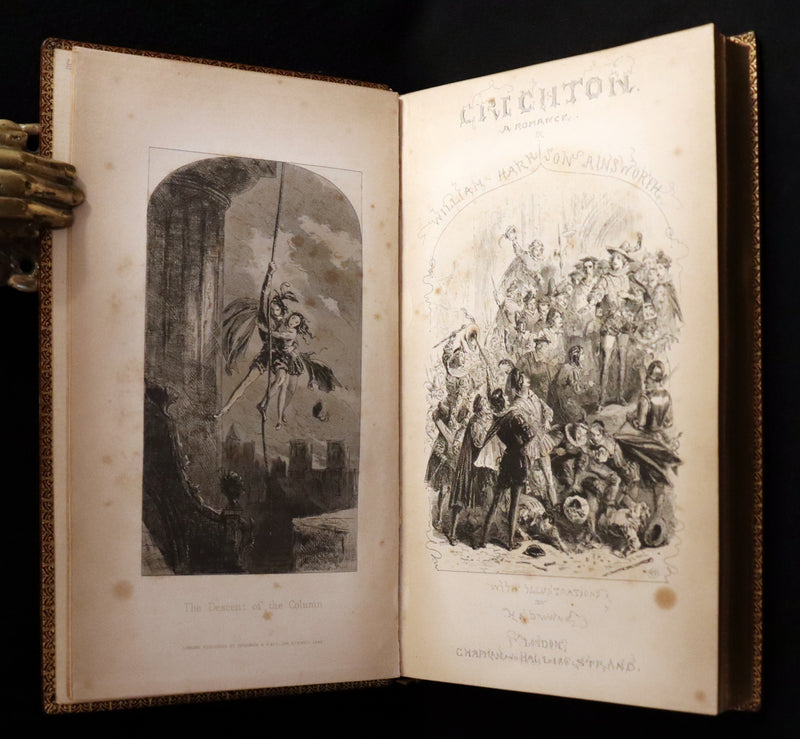 1849 Rare Book beautifully bound by Launder - CRICHTON by Ainsworth, illustrated by Hablot K. Browne.