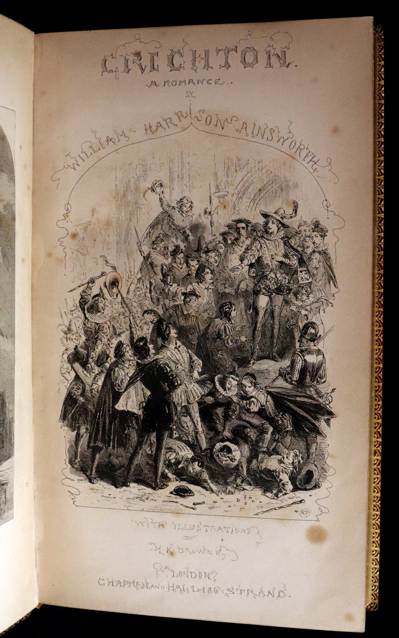 1849 Rare Book beautifully bound by Launder - CRICHTON by Ainsworth, illustrated by Hablot K. Browne.