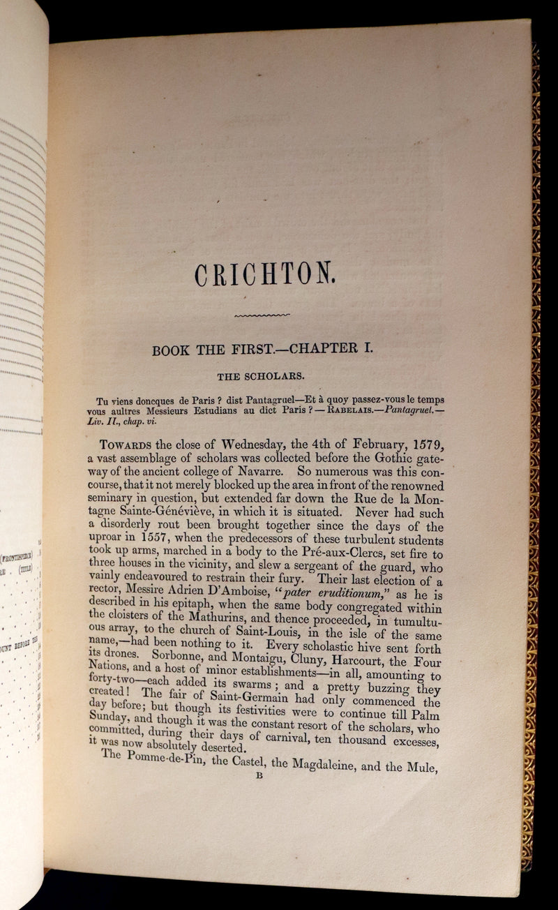 1849 Rare Book beautifully bound by Launder - CRICHTON by Ainsworth, illustrated by Hablot K. Browne.