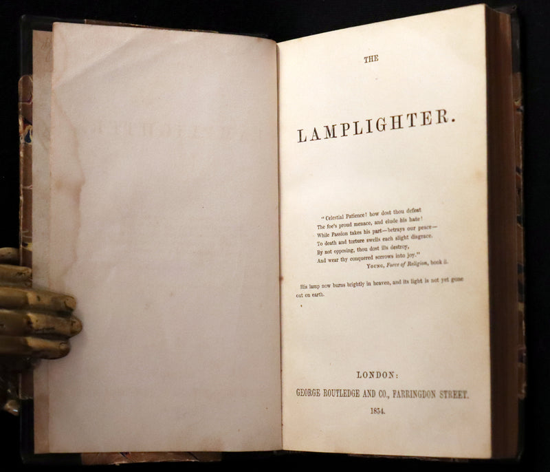 1854 Rare Victorian Book - The LAMPLIGHTER by Maria Susanna Cummins. First Edition.