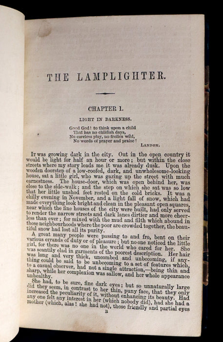 1854 Rare Victorian Book - The LAMPLIGHTER by Maria Susanna Cummins. First Edition.