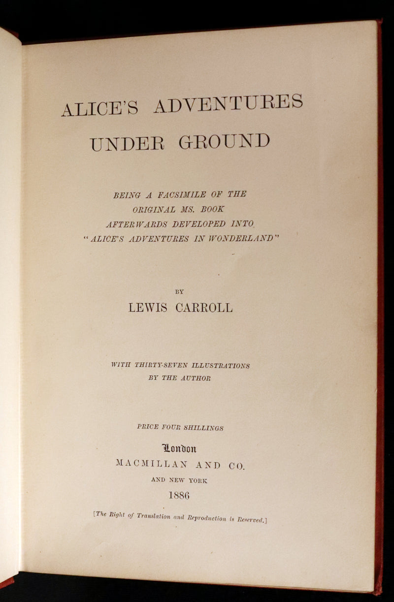 1886 Rare First Edition - Alice's Adventures Under Ground illustrated by Lewis Carroll.