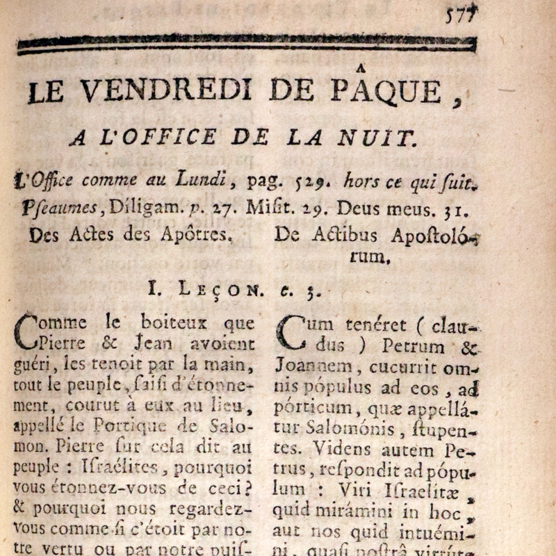 1777 Rare French Latin Book - Easter Prayer - Devotion - Office de la Quinzaine de Paque - following the Breviary & the Missal of Paris.