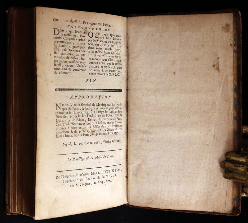 1777 Rare French Latin Book - Easter Prayer - Devotion - Office de la Quinzaine de Paque - following the Breviary & the Missal of Paris.