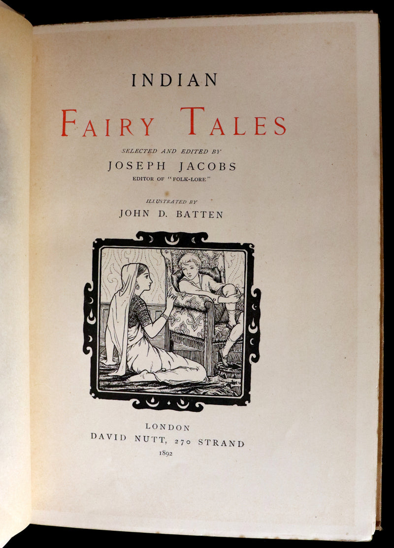 1892 Rare First Edition - INDIAN Fairy Tales by Joseph Jacobs illustrated by John D. Batten.