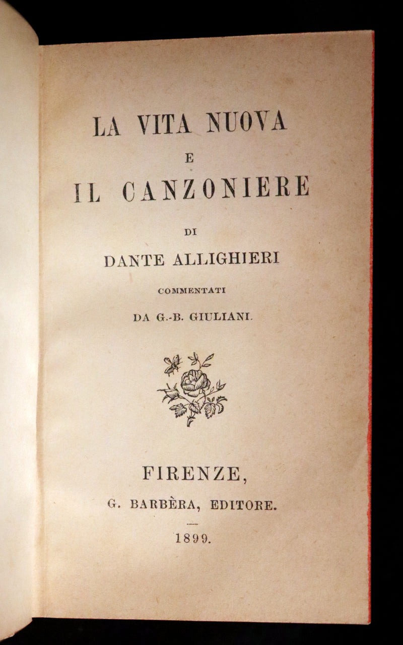 1899 Rare Italian Vellum Book - LA VITA NUOVA di DANTE ALLIGHIERI - The New Life.