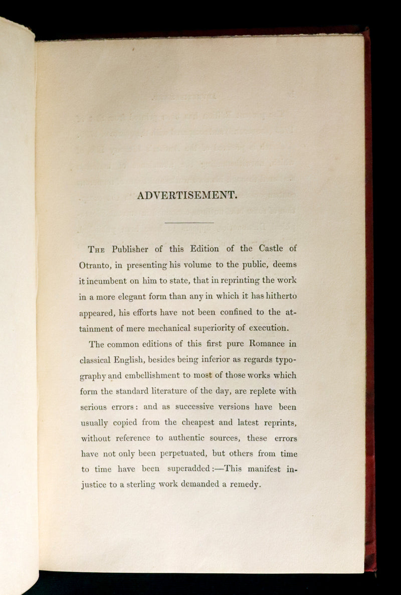 1840 Scarce illustrated Edition - The Castle of Otranto, a Gothic Story Set in a haunted castle by Horace Walpole.