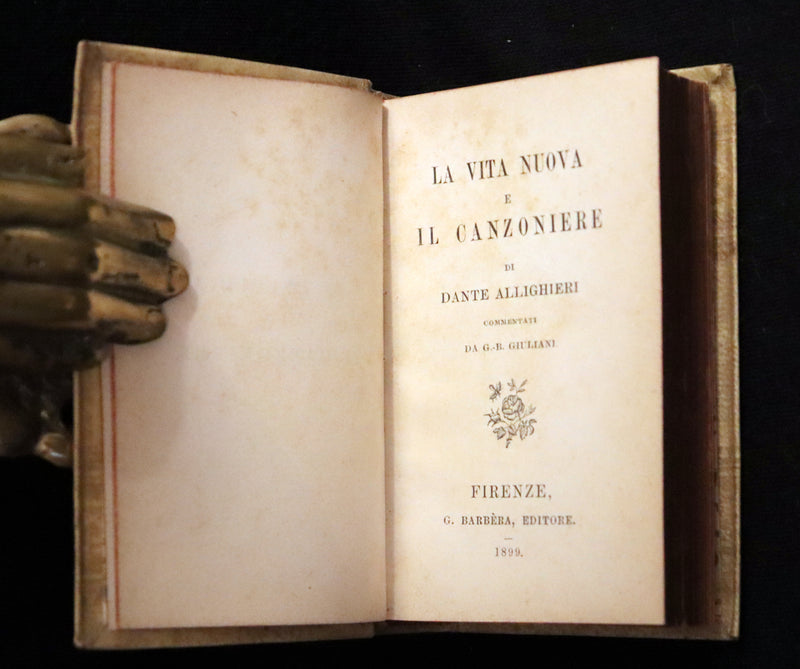 1899 Rare Italian Vellum Book - LA VITA NUOVA E IL CANZONIERE di DANTE ALLIGHIERI - The New Life.