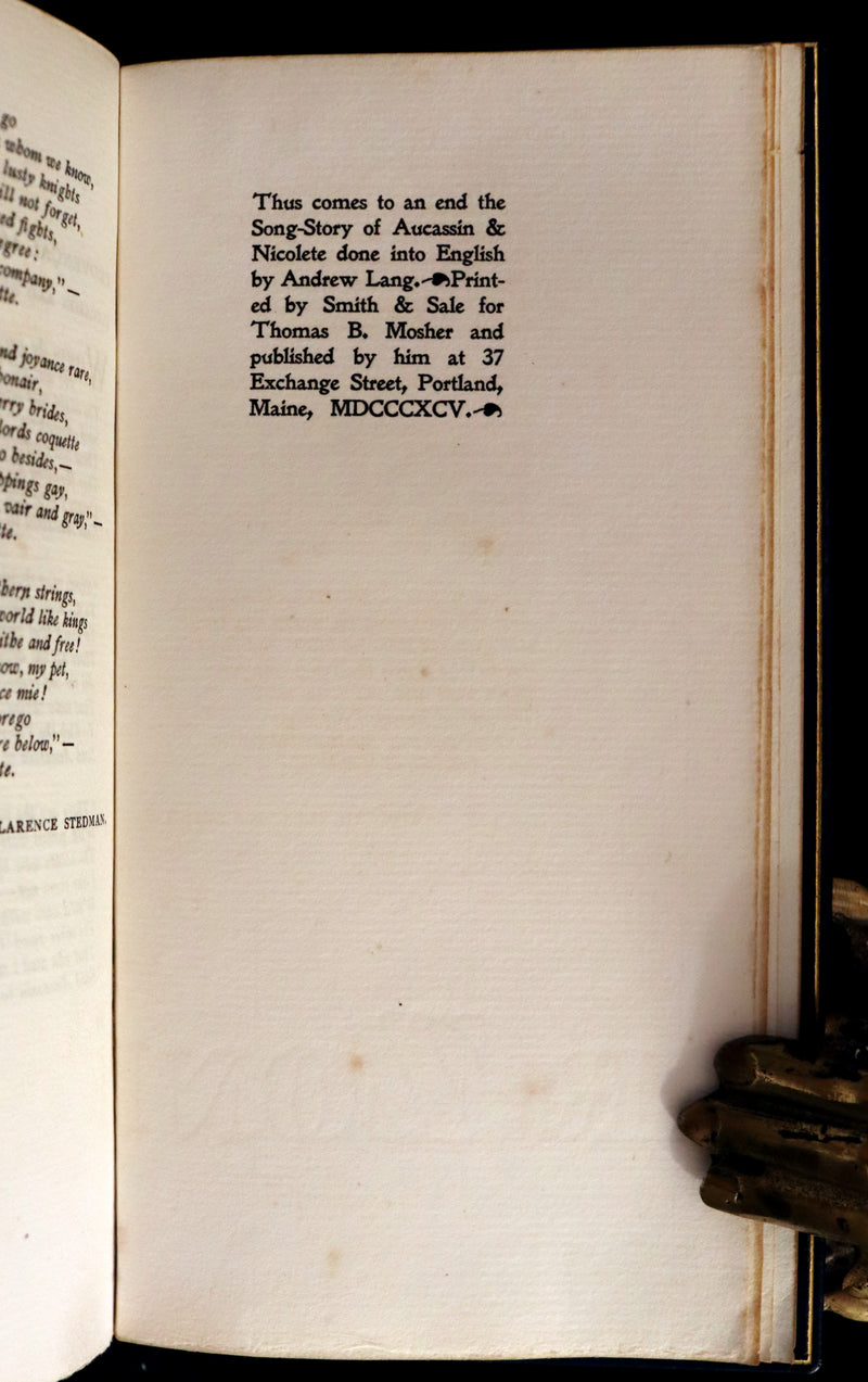 1895 Rare Limited First Edition bound in Morocco - MEDIEVAL HISTORY of Aucassin & Nicolette. Knighthood and Chivalry.