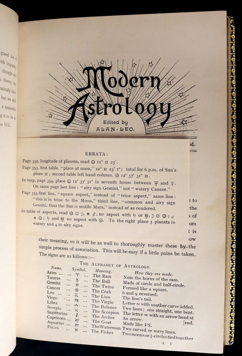 1895 Scarce Book bound by Zaehnsdorf for Asprey - MODERN ASTROLOGY - The Astrologers' Magazine by Alan Leo. Copy of Governor Charles Edison.
