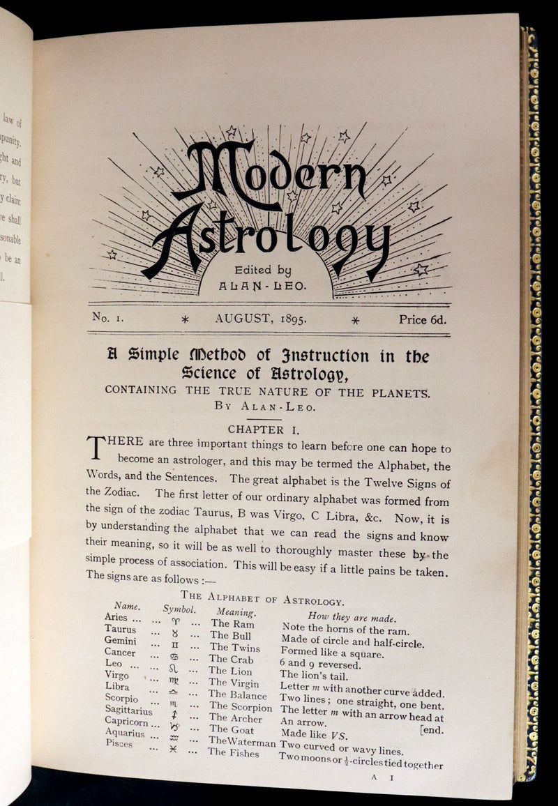1895 Scarce Book bound by Zaehnsdorf for Asprey - MODERN ASTROLOGY - The Astrologers' Magazine by Alan Leo. Copy of Governor Charles Edison.