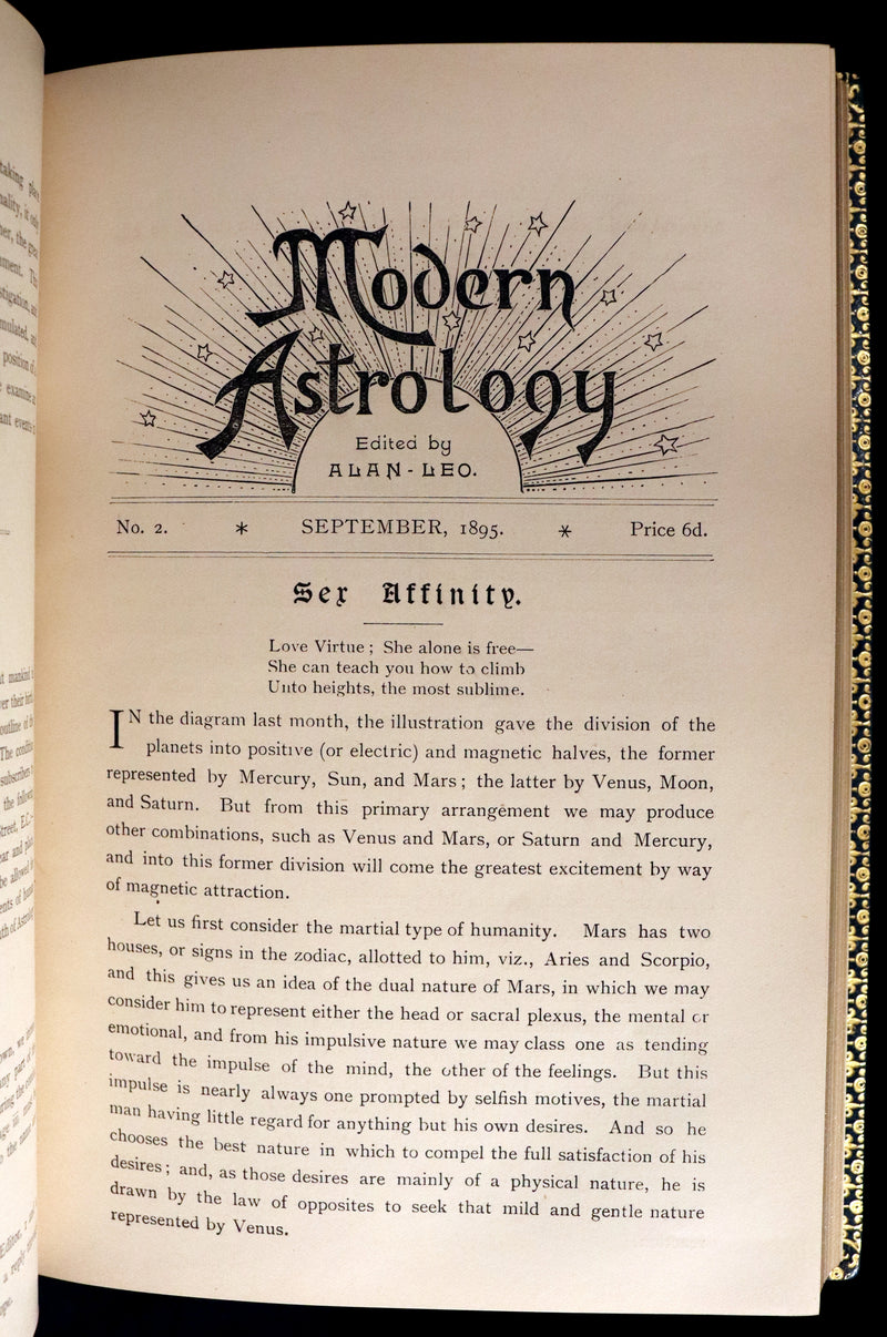 1895 Scarce Book bound by Zaehnsdorf for Asprey - MODERN ASTROLOGY - The Astrologers' Magazine by Alan Leo. Copy of Governor Charles Edison.