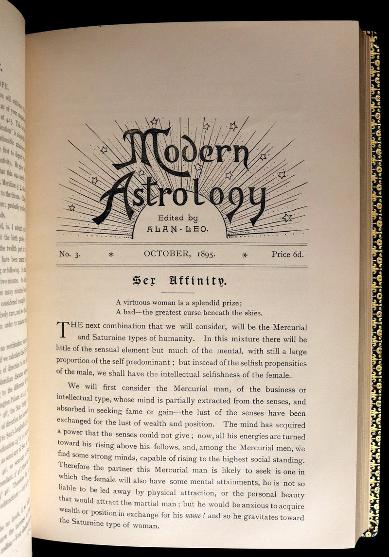 1895 Scarce Book bound by Zaehnsdorf for Asprey - MODERN ASTROLOGY - The Astrologers' Magazine by Alan Leo. Copy of Governor Charles Edison.