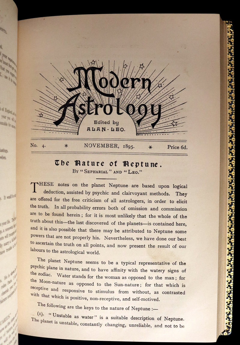1895 Scarce Book bound by Zaehnsdorf for Asprey - MODERN ASTROLOGY - The Astrologers' Magazine by Alan Leo. Copy of Governor Charles Edison.