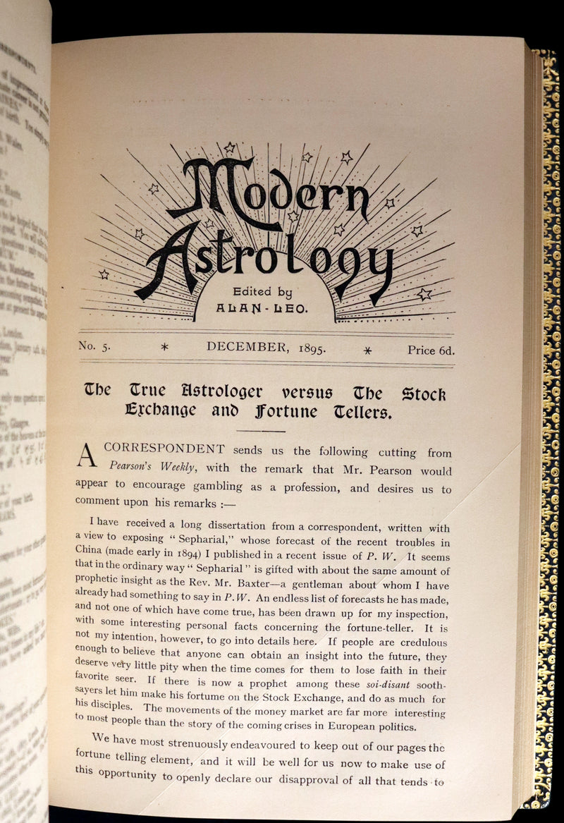 1895 Scarce Book bound by Zaehnsdorf for Asprey - MODERN ASTROLOGY - The Astrologers' Magazine by Alan Leo. Copy of Governor Charles Edison.