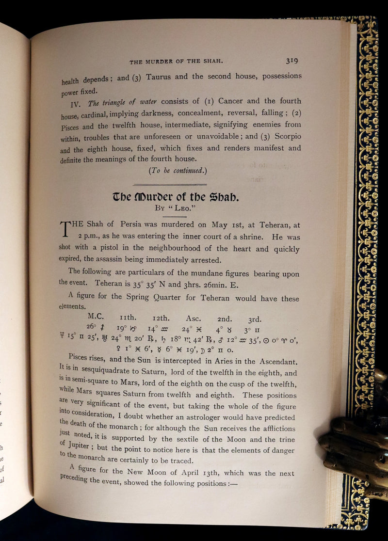 1895 Scarce Book bound by Zaehnsdorf for Asprey - MODERN ASTROLOGY - The Astrologers' Magazine by Alan Leo. Copy of Governor Charles Edison.