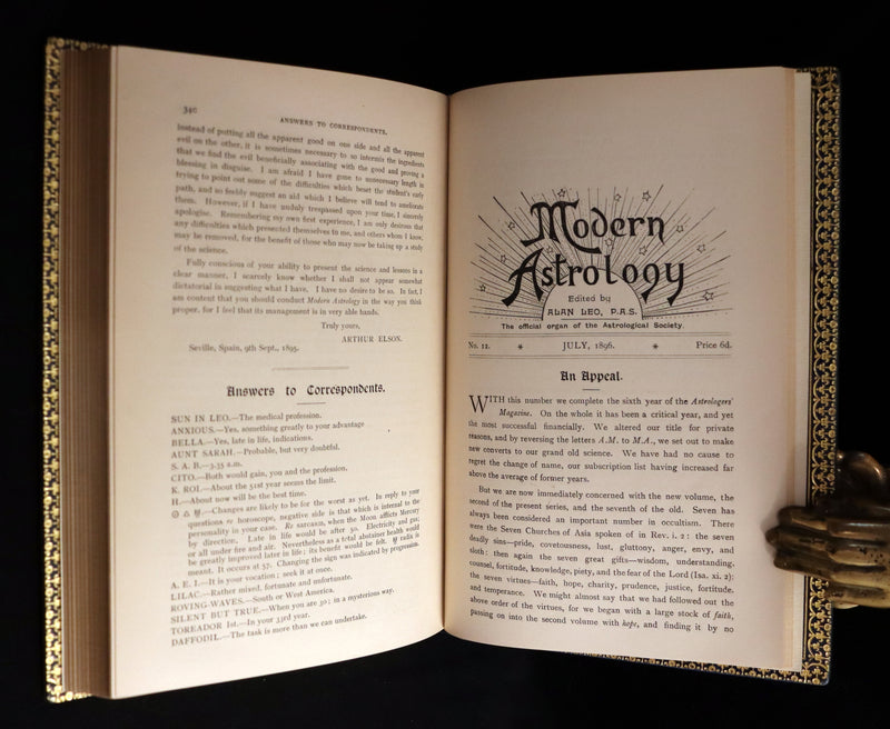 1895 Scarce Book bound by Zaehnsdorf for Asprey - MODERN ASTROLOGY - The Astrologers' Magazine by Alan Leo. Copy of Governor Charles Edison.