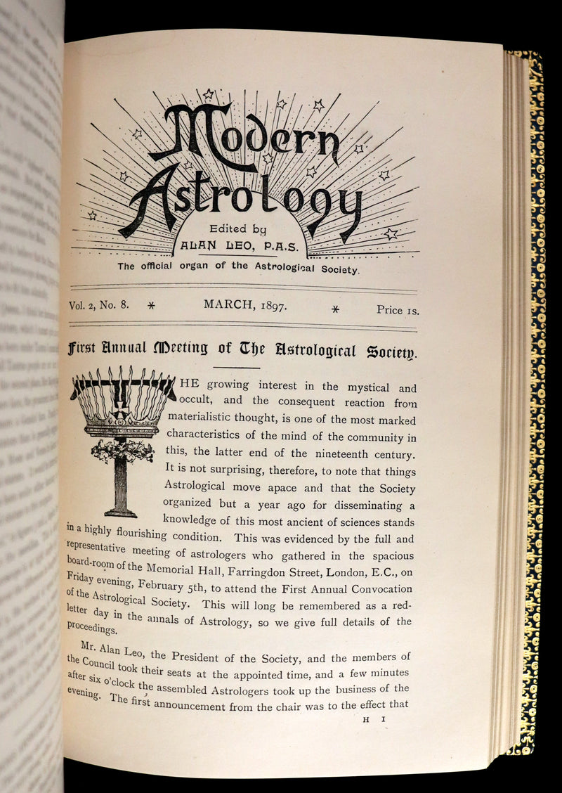 1896 Scarce Book bound by Zaehnsdorf for Asprey - MODERN ASTROLOGY - The Astrologers' Magazine by Alan Leo. Copy of Governor Charles Edison.