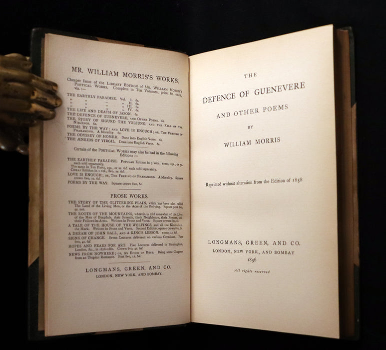 1896 Pre-Raphaelite Poetry - The DEFENCE Of GUENEVERE and Other Poems by William Morris.