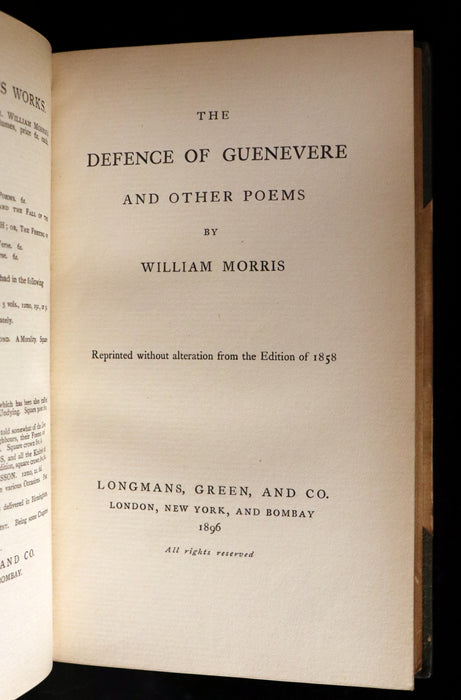 1896 Pre-Raphaelite Poetry - The DEFENCE Of GUENEVERE and Other Poems by William Morris.