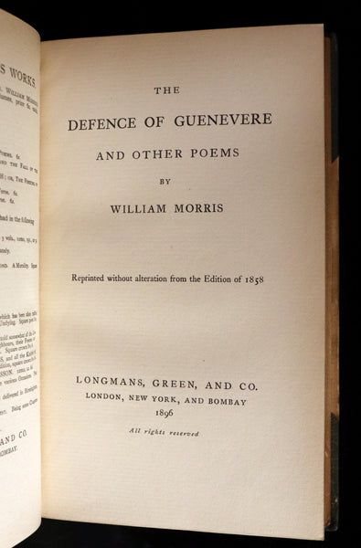 1896 Pre-Raphaelite Poetry - The DEFENCE Of GUENEVERE and Other Poems by William Morris.