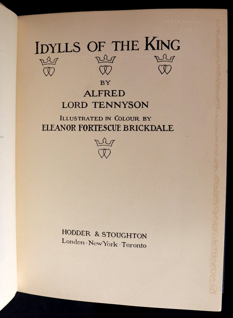 1911 First Edition Illustrated by Pre-Raphaelite Eleanor Fortescue Brickdale - Legend of King Arthur - Idylls of the King. Presentation copy.
