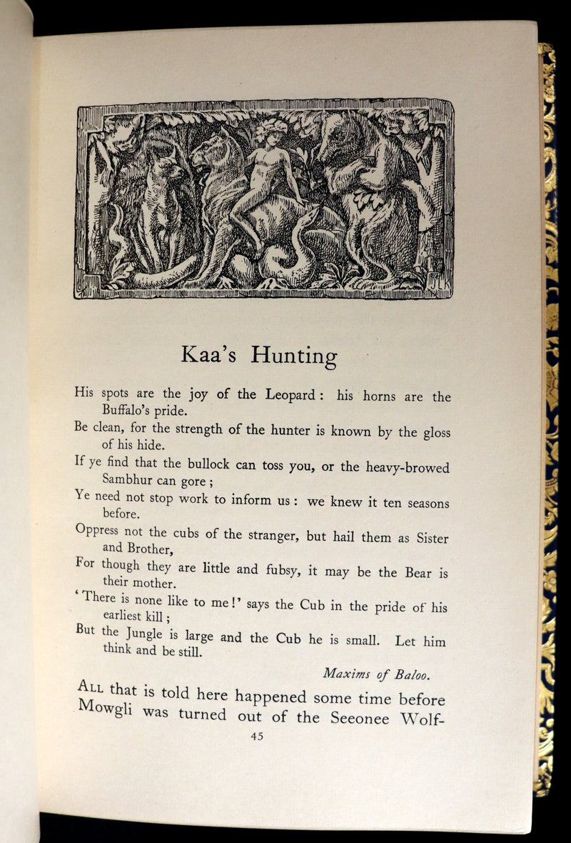 1959 Two books in a beautiful Bayntun binding - The Jungle Book & The Second Jungle Book by Rudyard Kipling. Illustrated.
