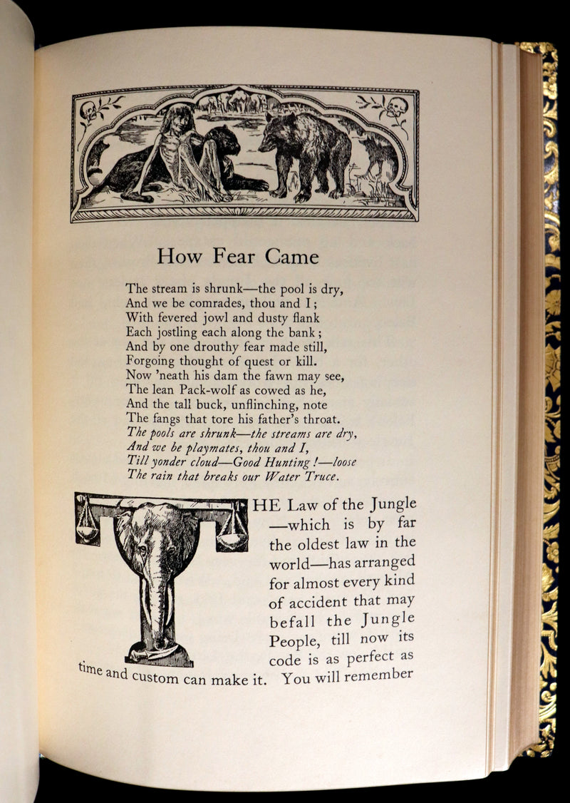 1959 Two books in a beautiful Bayntun binding - The Jungle Book & The Second Jungle Book by Rudyard Kipling. Illustrated.
