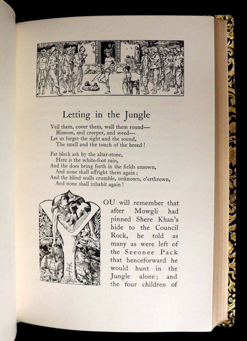 1959 Two books in a beautiful Bayntun binding - The Jungle Book & The Second Jungle Book by Rudyard Kipling. Illustrated.