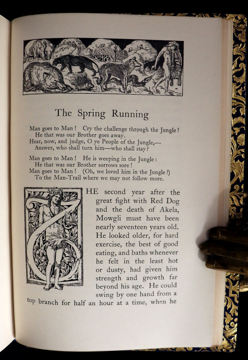 1959 Two books in a beautiful Bayntun binding - The Jungle Book & The Second Jungle Book by Rudyard Kipling. Illustrated.