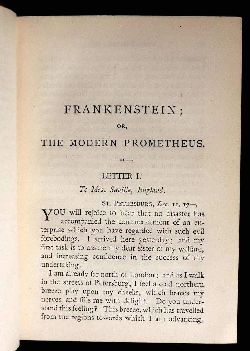 1891 Rare Early Edition - FRANKENSTEIN or The Modern Prometheus by Mary Shelley.