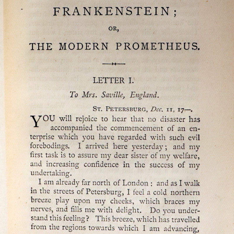 1891 Rare Early Edition - FRANKENSTEIN or The Modern Prometheus by Mary Shelley.