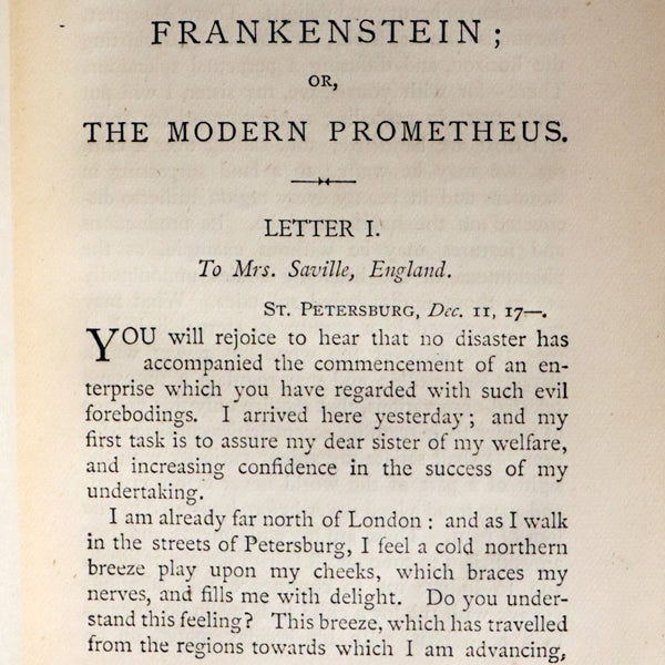 1891 Rare Early Edition - FRANKENSTEIN or The Modern Prometheus by Mary Shelley.