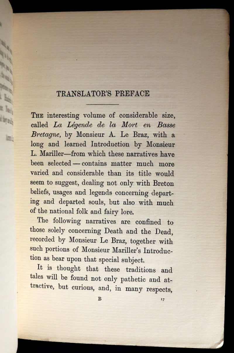 1898 Scarce First Edition - DEALINGS WITH THE DEAD, Narratives From "La Légende de la Mort en Basse Bretagne"