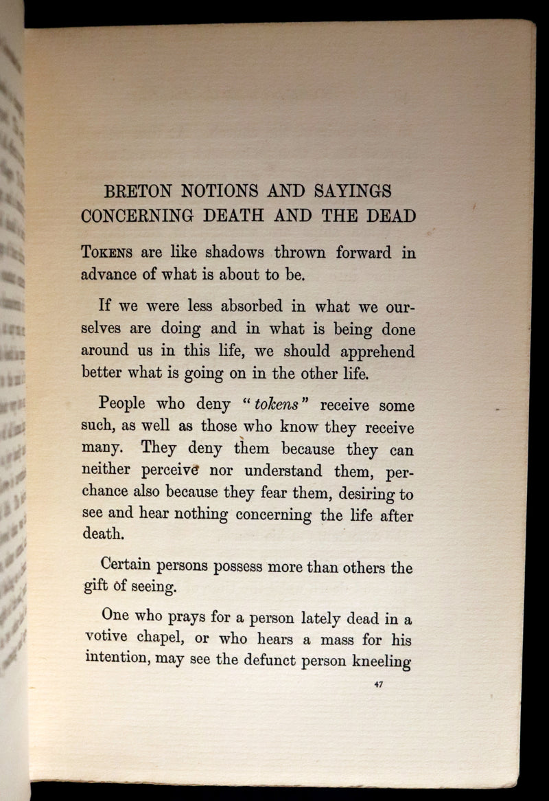 1898 Scarce First Edition - DEALINGS WITH THE DEAD, Narratives From "La Légende de la Mort en Basse Bretagne"