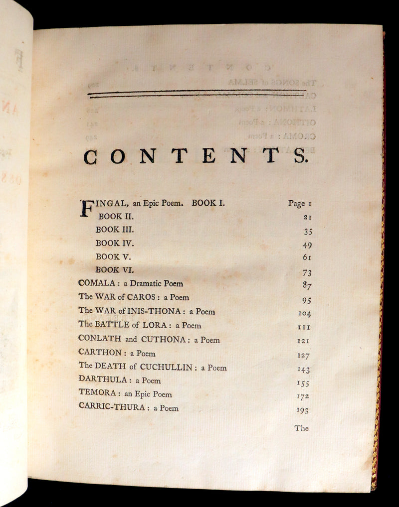 1762 Rare Book - FINGAL with Poems by Ossian, Son of Fingal. Translated from Galic by James MacPherson.