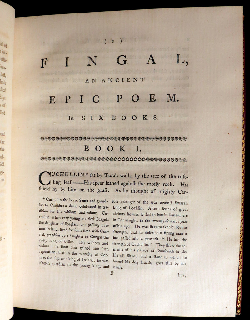 1762 Rare Book - FINGAL with Poems by Ossian, Son of Fingal. Translated from Galic by James MacPherson.