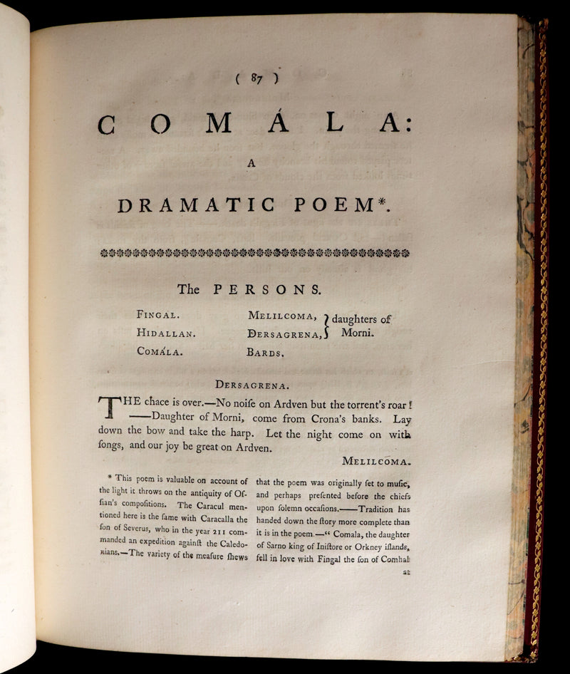 1762 Rare Book - FINGAL with Poems by Ossian, Son of Fingal. Translated from Galic by James MacPherson.