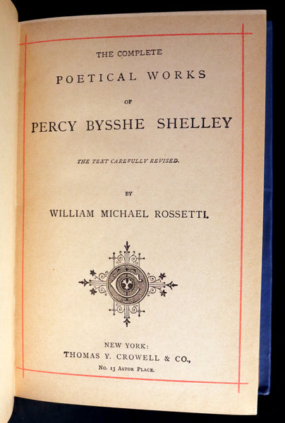 1885 Rare Victorian Book - Poetical Works of Percy Bysshe Shelley, English Romantic Poet.