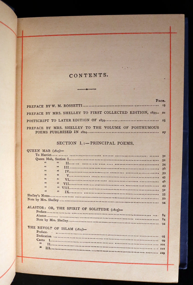 1885 Rare Victorian Book - Poetical Works of Percy Bysshe Shelley, English Romantic Poet.