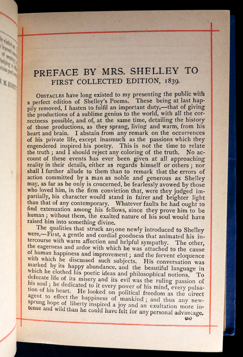 1885 Rare Victorian Book - Poetical Works of Percy Bysshe Shelley, English Romantic Poet.