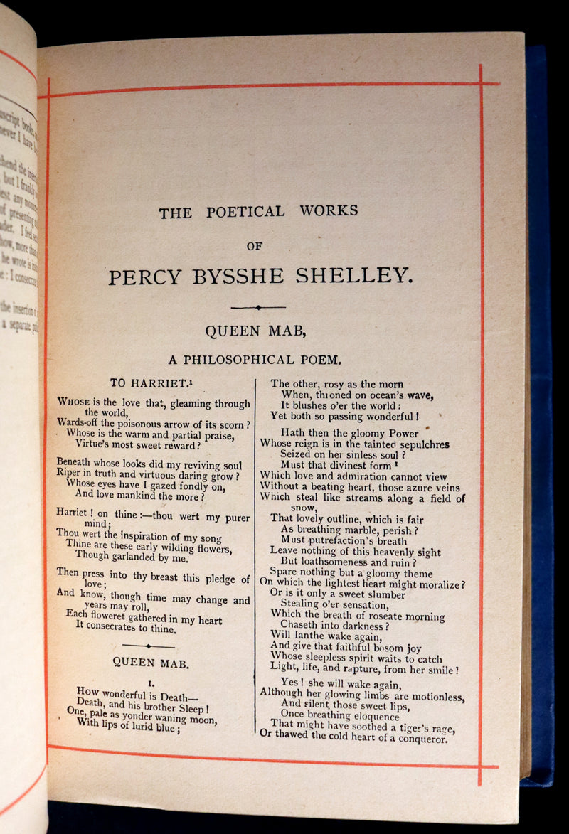 1885 Rare Victorian Book - Poetical Works of Percy Bysshe Shelley, English Romantic Poet.