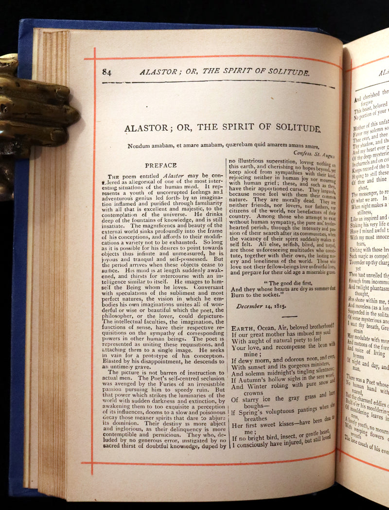 1885 Rare Victorian Book - Poetical Works of Percy Bysshe Shelley, English Romantic Poet.