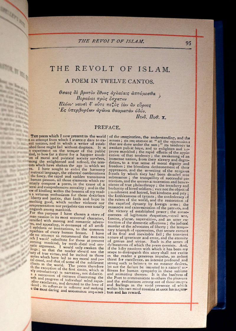1885 Rare Victorian Book - Poetical Works of Percy Bysshe Shelley, English Romantic Poet.